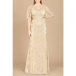 Lara 29397 - Cape Sleeve V-Neck Beaded Gown  - OUTLET