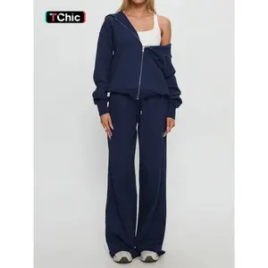 Women's Fall Winter Long Sleeve Zipper Hoodie & Pants 2 Piece Set, Ladies Tracksuit, Casual Sportswear