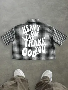 Trendy American Retro Short Shirt, Street Style Faith Print, Unique Attitude, Fitted Design, Casual Fall & Winter Wear, Streetwear, Faith Based Shirt