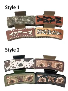 4pcs Vintage Style Western Cowboy Hair Claws, Fashion Hair Accessories for Women & Girls for Party, Daily Clothing Decor, Minimalist Headwear Suitable for Thick Hair, Hair Clip Set