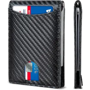 Men's Ultra-thin Carbon Fiber Texture Money Clip Wallet - Multiple Card Slots, Anti-skimming Protection for Cash & Cards, Business Accessory