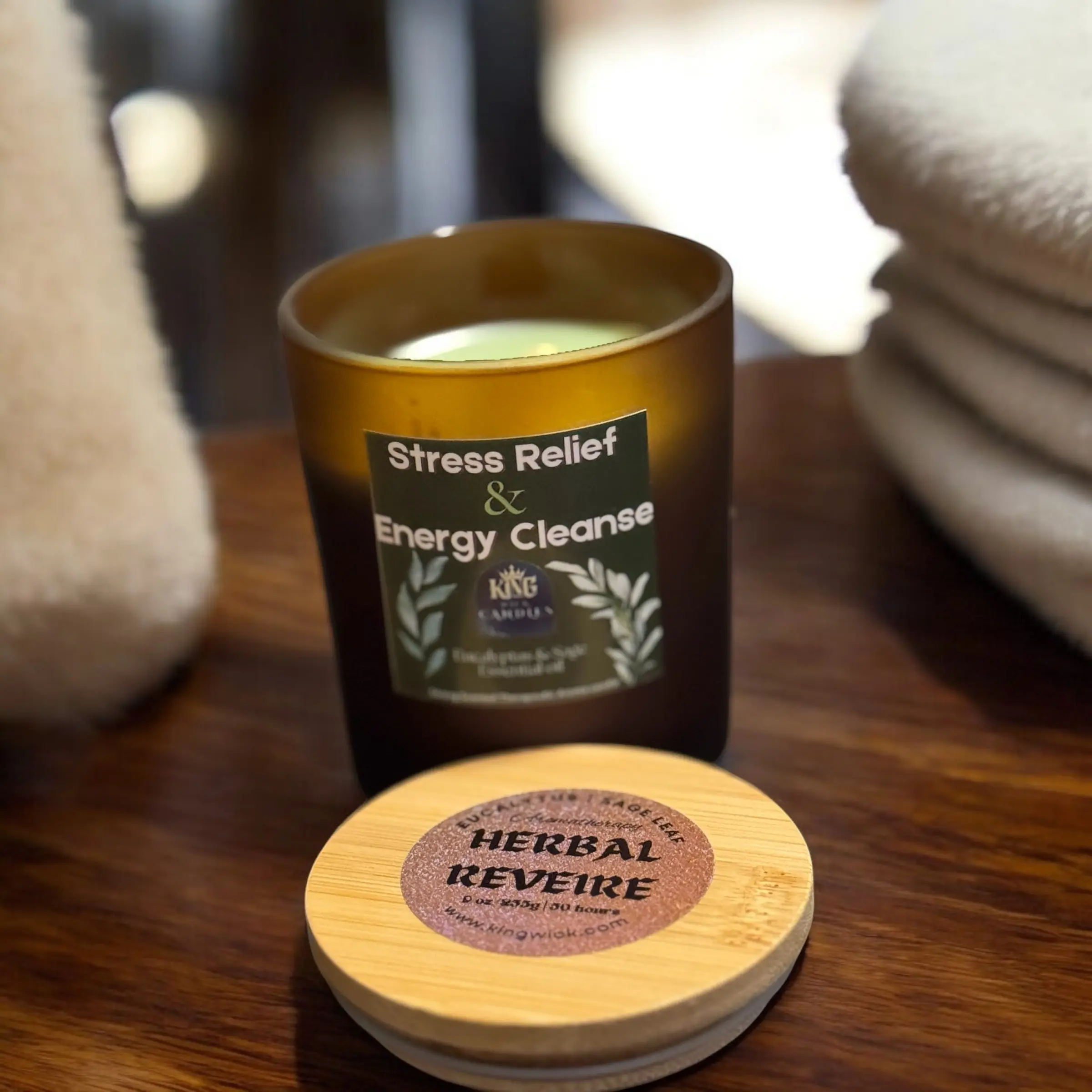 KingWick – Herbal Rêverie Aromatherapy Candle Eucalyptus + Sage | 9oz | Clean Burn | Spa Vibes at Home