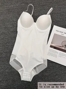 Women's Deep V Backless Shapewear Bodysuit, Ruched Design Sheer Top, Regular Length Casual Underwear for All Seasons