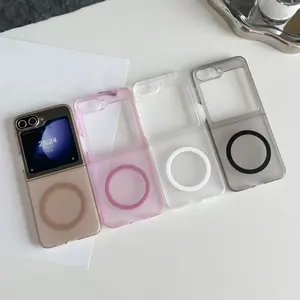 Semi-Transparent Magnetic Foldable Case for Samsung ZFlip3/4/5 | Pink/White/Grey Multi-Color Semi-Transparent Shell + Magnetic Slot Design + Foldable Outer Screen Precise Fit | Shockproof Scratch-Resistant | Daily Commute Minimalist Practical Style