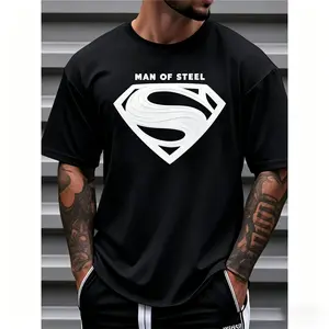 Justice League Men'S Plus Size Casual Crew Neck T-Shirt Man of Steel Graphic Print Short Sleeve Ideal for Spring/Summer Everyday Tshirt | Playful Text Design | Comfortable Fit SIZE Plus Size M-5XL