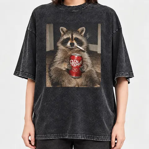 Vintage Raccoons Dr Pepperr Smoking Comfort Colors T-Shirt with funny Gen Z dank meme design, trendy animal graphic tee, cotton streetwear gift for men and women alike.