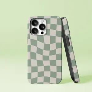 Sage Green Warped Checkered Pattern Checkerboard Design iPhone 16 15 14 13 12 Pro Tough Case, Samsung Galaxy... Gift for her