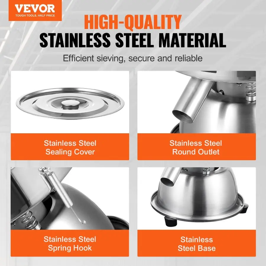 VEVOR Automatic Electric Vibrating Sieve, Stainless Steel Sifter Shaker Machine with 12+80 Mesh, 45W Automatic Powder Sifter Machine Countertop, Electric Sieve Shaker for Flour Powers, Mungbean, Ricedealsforyoudays