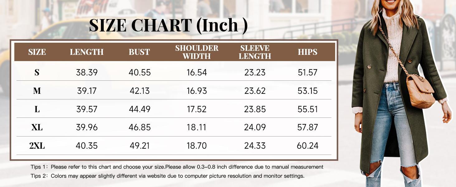 Yousify Womens Notched Lapel Collar Double Breasted Pea Coat Winter Wool Blend Overcoat Long Fitted Jacket with Pockets