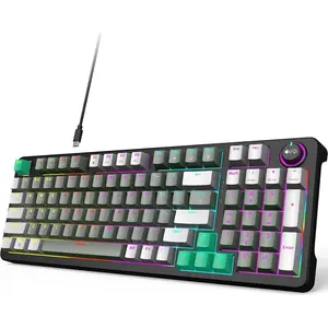 Mechanical Gaming Keyboard with LED Backlit, Blue , Volume Knob, 96  Full Size Compact USB Wired  Keyboards for Office Windows Laptop PC &  Gamer - Grey & Black