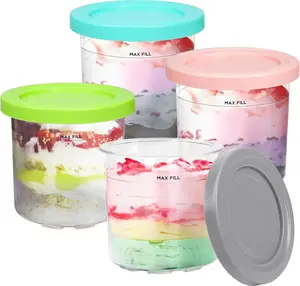 Renexas Containers Replacement Creami Pints and Lids 16oz | Cups Compatible with NC301 NC300 NC299AMZ Series Ice Cream Maker - Airtight Anti-slip Dishwasher Safe BPA-Free