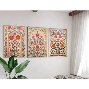 Indian Floral Set of 3 Prints, Indian Decor, Floral Wall Art, Traditional Indian Art, Wall Art Decor, Traditional Pichwai Art, Indian Gift