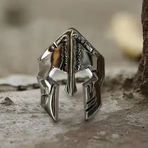 GTHIC Punk Warrior Helmet Stainless Steel Ring Vintage Statement Jewelry For Men Daily Wear