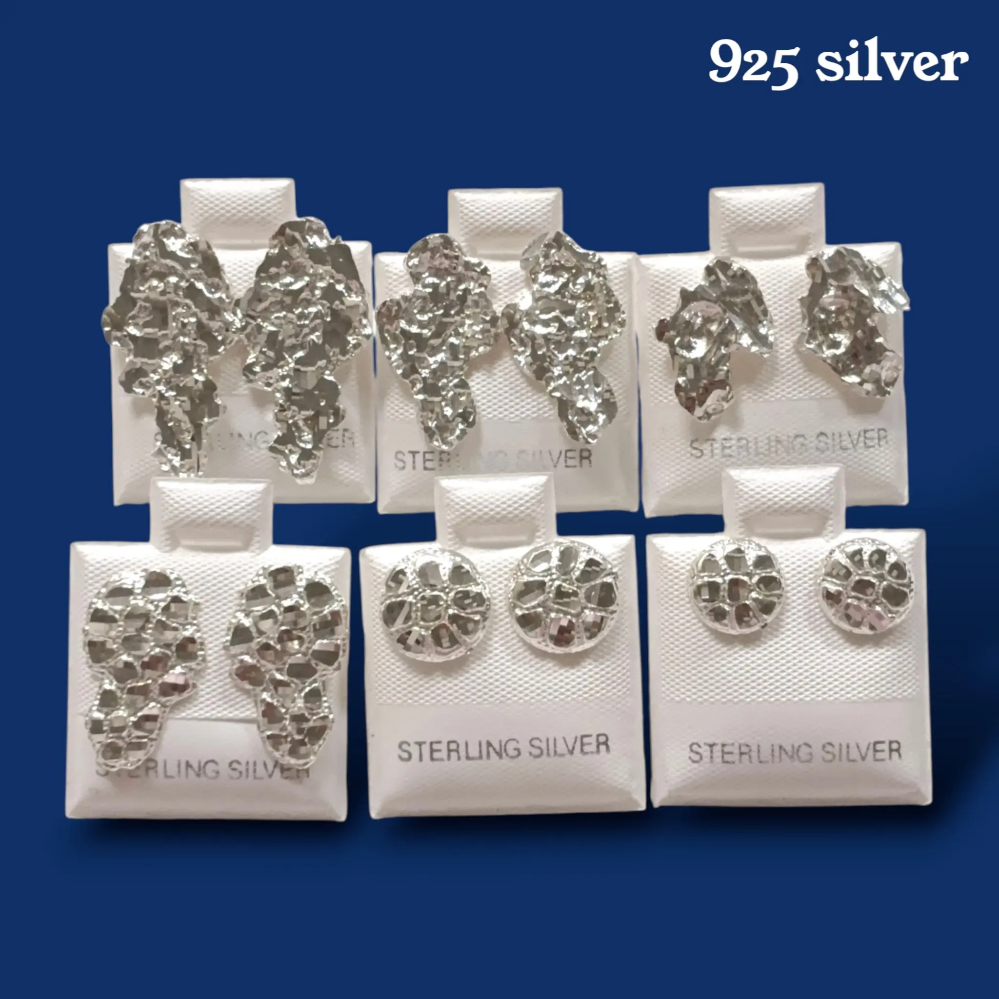 925 Silver Nugget Earrings | Wavy Natural Nugget XS S M L + Round Nugget | Unisex