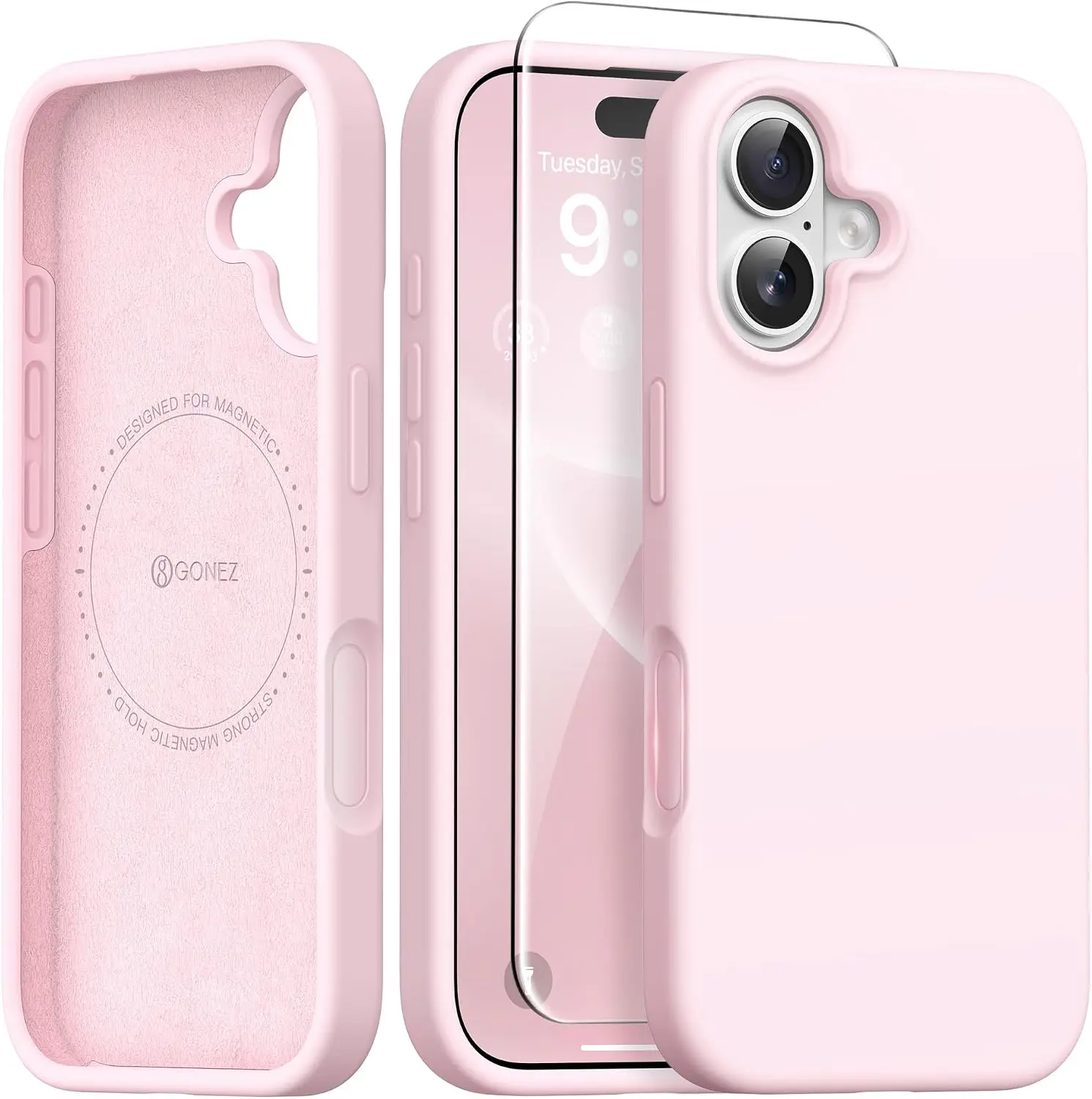 MagSafe-Compatible Magnetic Silicone-TPU Phone Case for iPhone 16 (6.1 in), Smooth Shockproof Slim Cover with Anti-Scratch Microfiber Lining, Camera Control Protection, Included Screen Protector & Wireless Charging Support