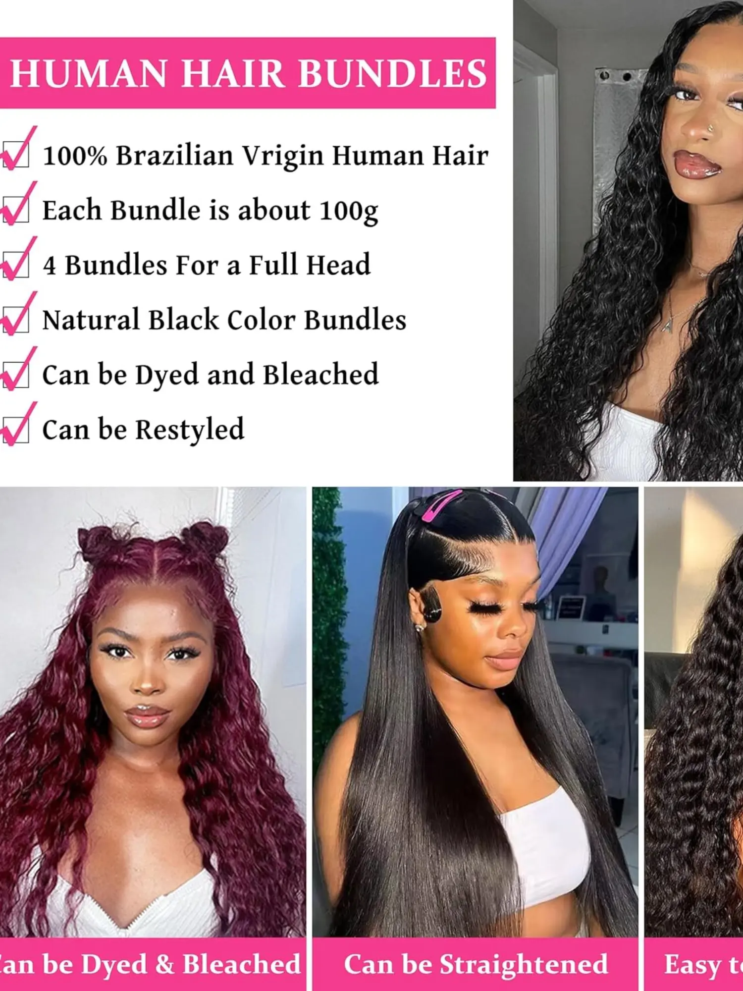 Raw Human Hair Extensions 22 24 26 Inches Body Wave Double Weft Reusable Deep Wave Bundles Human Hair 22 24 26 Inch Brazilian 100  main image 3