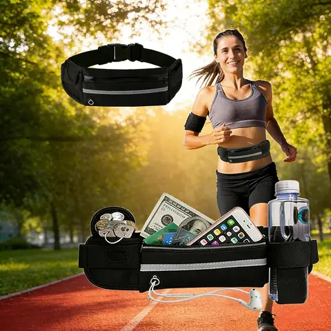 Unisex Outdoor Running Waist Belt for Unisex Adults - Adjustable Phone Holder Pouch, Money Belt, Sports Fanny Pack with Waist Sizes Fit, Stores Keys, Compatible with Most Phones