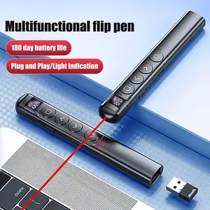 Wireless Flip-Pen Presentation Clicker 2.4GHz RF Laser Pointer Remote with Hyperlink Control Red Light IR Presenter