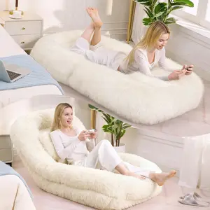 Fluffy Human Dog Bed, Ultra Soft Faux Fur Floor Sofa Bed, Oversized Plush Lounge Pillow for Adults, Perfect for Lounging, Gaming, Napping & Watching TV