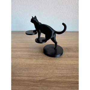 Anti-Gravity Balancing Cat Statue - Floating Desk Decoration, Suitable for Home Office, Small Plastic Statue with Stable Base, Minimalist Cat Lover Gift, Room Decoration