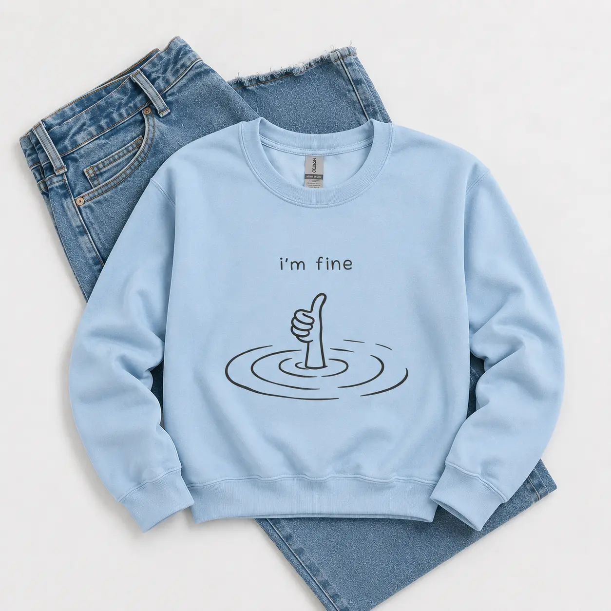 Women's Casual Cotton Printed Round Neck Vintage "I'm Fine" Sweatshirt - Sarcastic Humor Pullover, Funny Mental Health Therapy Gift, Long Sleeve Top; Women's Casual Cotton Printed Round Neck Vintage "I'm Fine" Tshirt