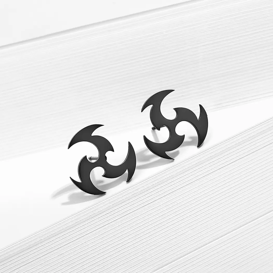 Stainless Steel Men's Punk Black Spiral Dart Stud Earrings - Female Casual Daily Fashion Gold Waterproof Personalized Costume Jewelry for Women