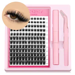 Groinneya 12 Individual Lashes Set 8-16mm Mixed Lashes with Adhesive and Sealing Tweezers Lightweight Soft 5D C Crul DIY Lash Extension Kit Mix Length Cluster Eyelash Extensions DIY Lash Clusters Random Style You Like, Suitable For Christmas Party
