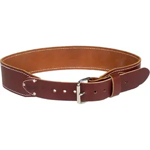 Large 3" Ranger Leather Work Belt OxyRed - Heavy-Duty Bridle Leather With Steel Roller Buckle Edge Stitched, Made in USA