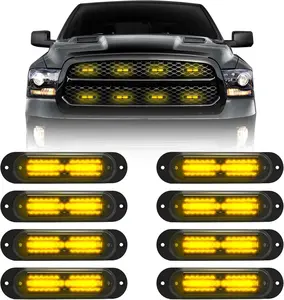 LED Amber Strobe Light For Trucks,8Pcs Emergency Grill Surface Mount Flashing Lights With Controller