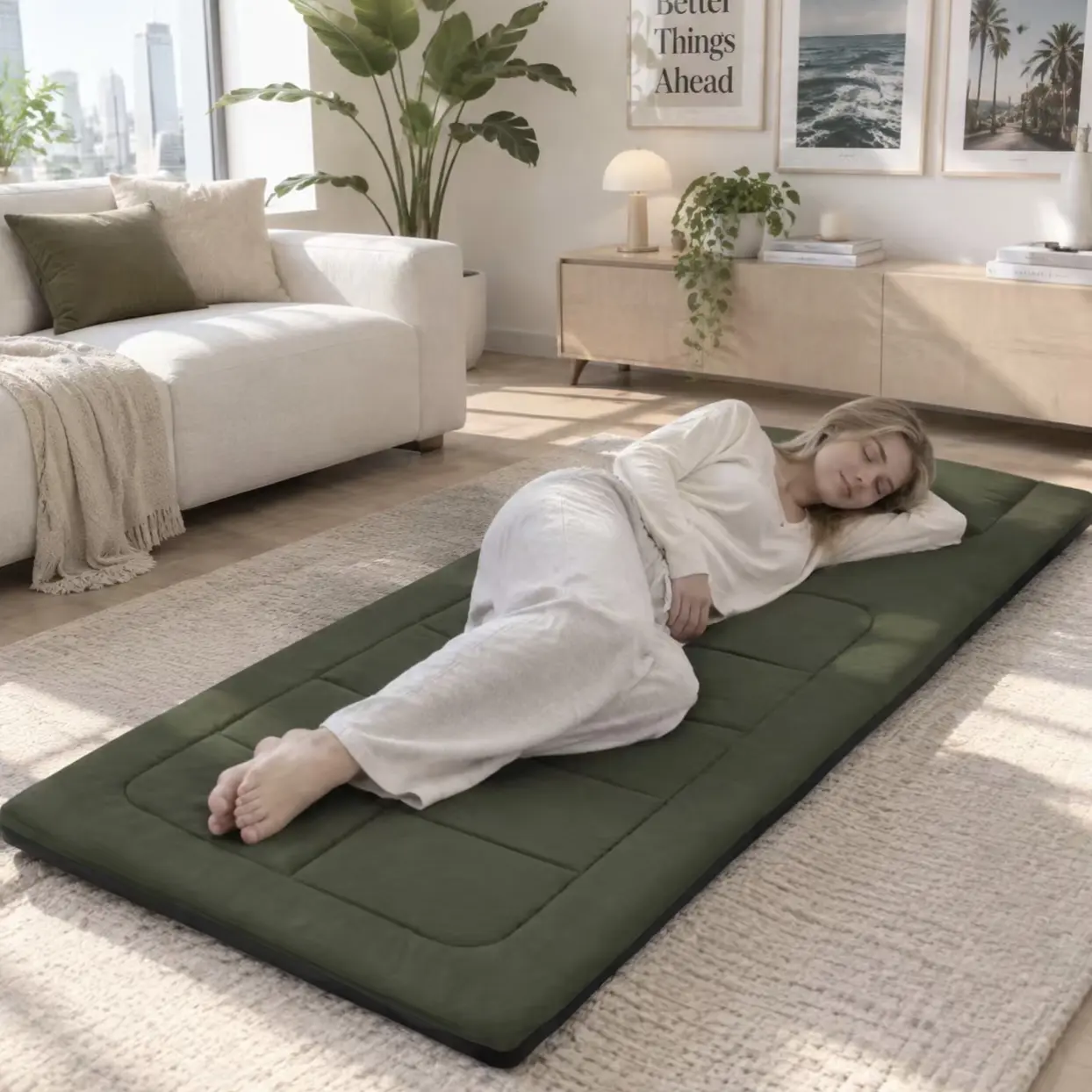 XXL Foldable Camping Floor Mattress - 80"x36" Folding Sleeping Mats, Waterproof Roll-Up Japanese Tatami Futon Pad for Tent, Indoor Guest Use