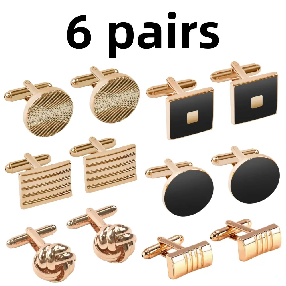 6 pack Cufflinks for Men Striped Disc Square Rectangle Cuff Links Fashion Diverse Style Cuff Links for Business Wedding Party