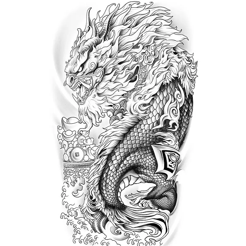 Chinese Dragon Pattern Temporary Tattoo Sticker, Waterproof Long Lasting Fake Tattoo Sticker for Arms & Legs, Body Art Sticker for Men & Women