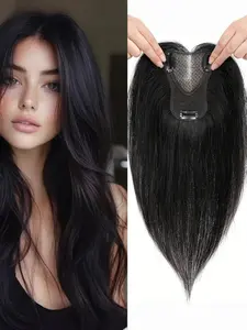 Human Hair Topper, 12inch Women Hair Toppers for Thinning Hair, Human Hair Large Coverage Natural Hairpiece Wiglet, Natural Black