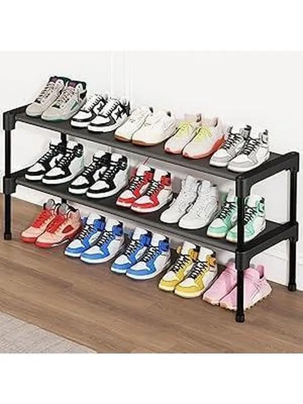Long Shoe Rack-Shoe Organizer 2 Tier Shoe Rack for Closet Front Door Entryway Garage, Stackable Free Standing and Freely Combinable Shoe Storage, Space Saving Small Shoe Slves.