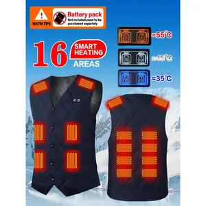 Without Battery USB Rechargeable Heating Vest, 3 Gear Adjustable Temperature 16 Heating Modules Heating Vest, Men's Sportswear for Fall & Winter