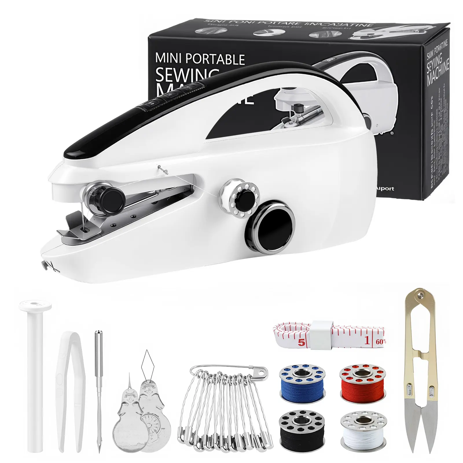 Handheld Mini Portable Sewing Machine - Electronic Sewingmachine, USB Powered, Easy to Use, Fast Stitching Speed, Straight Stitch, On-Garment Sewing, Ideal for Beginners, Includes Tape Measure