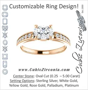 Cubic Zirconia Engagement Ring- The Sashalle (Customizable Cathedral-Raised Oval Cut Design with Tapered Pavé Band)