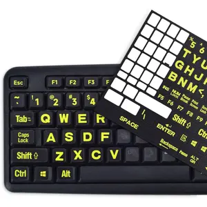 Universal English Large Lettering Keyboard Stickers for PC Computer Laptop Desktop Notebook Keyboards,Bright Yellow Lettering Black Background Replacement Keyboard Stickers