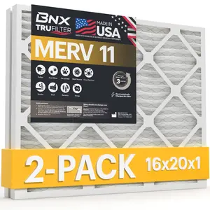 BNX TruFilter 16x20x1 Air Filter MERV 11 (2-Pack) - MADE IN USA - Allergen Defense Electrostatic Pleated Air Conditioner HVAC AC Furnace Filters for Allergies, Dust, Pet, Smoke, Allergy MPR 1200 FPR 7