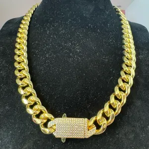 Unique. Chain Monaco. 14k gold filled. Stainless steel. 6mm. 18 Inch length. Zirconia Gold Flat clasp. Cuban link