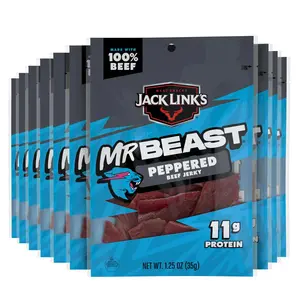 Jack Link’s x MrBeast Peppered Beef Jerky Snack Multipack - 1.25 oz Meat Snack Bags, Pack of 10