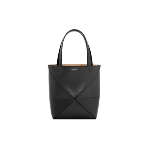 Loewe Puzzle Fold Embossed Logo Mini Tote Bag in Glossy Calfskin for Men