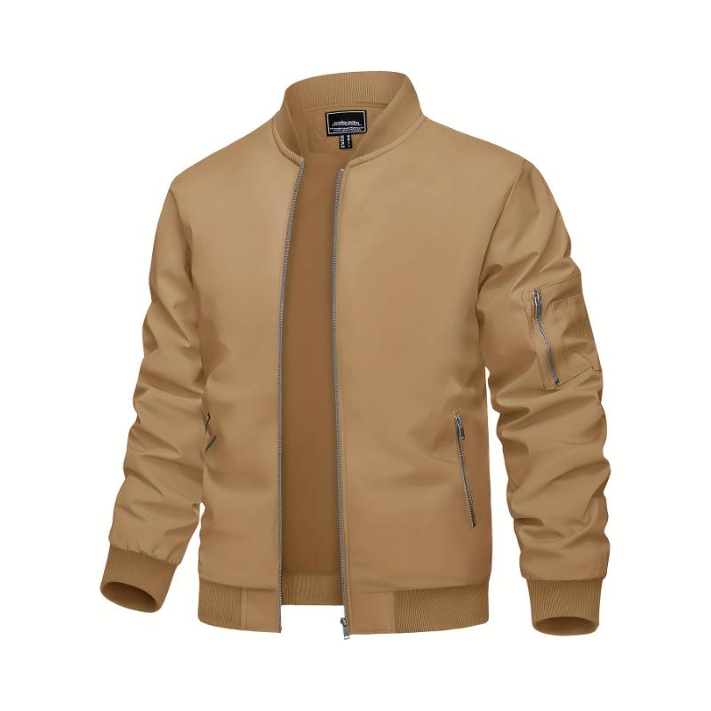 Men's Classic Thermal Bomber Jacket - Lightweight, Soft, Warm, and Windproof with Multi-Pockets, Stand Collar, and Zipper Closure - Perfect for Dating, Running, Party, Working, and Daily Wear in Spring and Fall Seasons