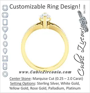 Cubic Zirconia Engagement Ring- The Trudy (Customizable Marquise Cut Style with Wide Double Pavé Band)