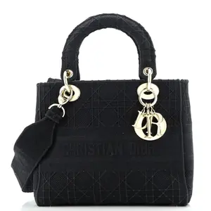 Pre-owned Dior Canvas Plain Top Handle Bags Christian Lady D Lite Bag Cannage Embroidered Canvas Medium by Rebag
