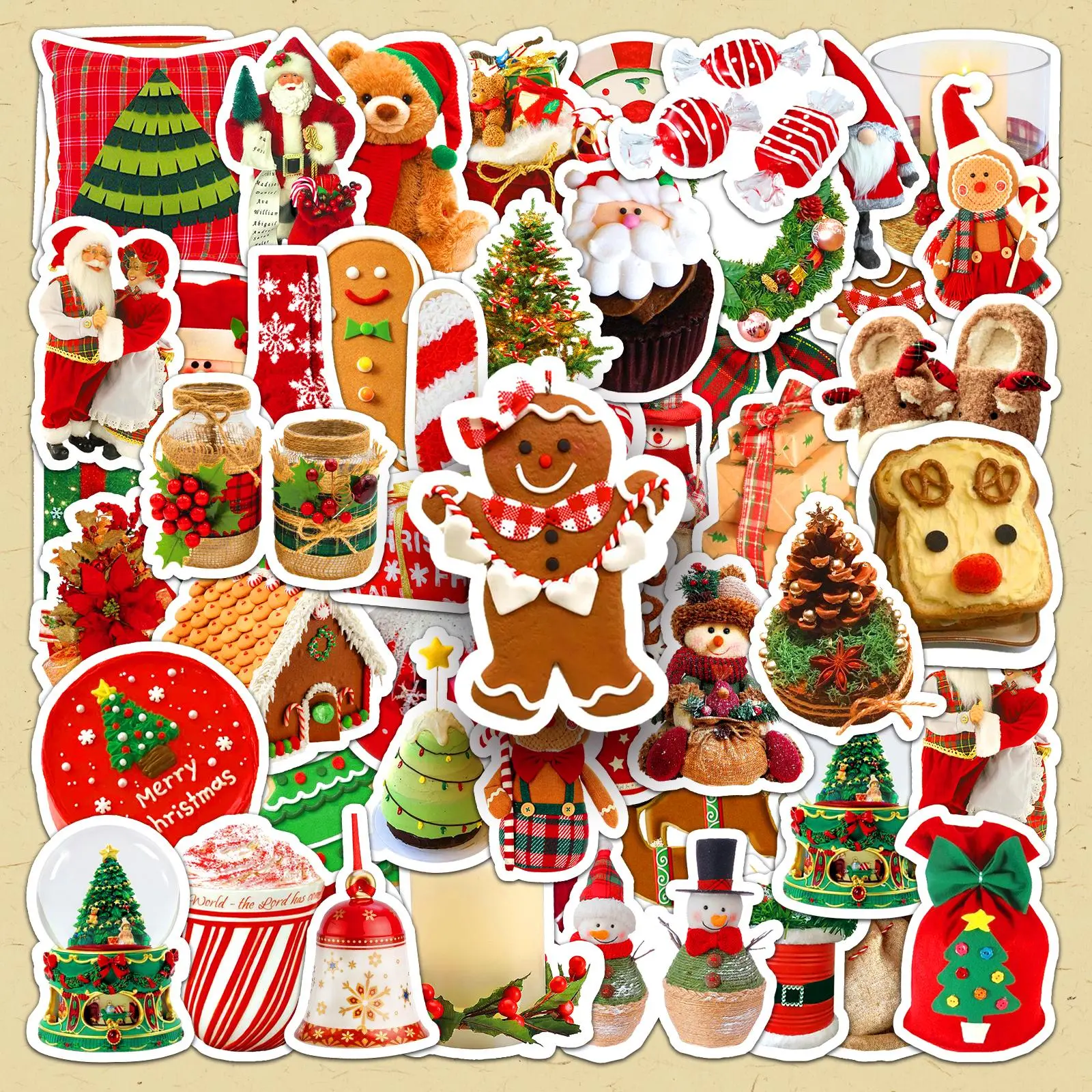 Festival Themed Sticker, 100pcs/set Cute Cartoon Gingerbread Man & Tree & Candy Pattern Decorative Sticker, DIY Decals for Scrapbooking, Journaling, Gift Wrapping