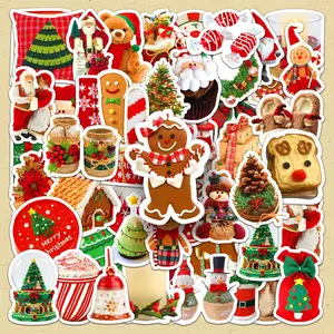 Festival Themed Sticker, 100pcs/set Cute Cartoon Gingerbread Man & Tree & Candy Pattern Decorative Sticker, DIY Decals for Scrapbooking, Journaling, Gift Wrapping