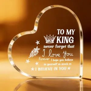 Acrylic Keepsake Heart-Shaped Gift for Him To My King Birthday Anniversary Valentine's Day Special Message Premium Romance Wall Metal Plaque 10cm