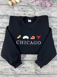 Chicago Sweatshirt Embroidered Crewneck Chicago Streetwear Sweater Holiday Gift Idea Custom Design Sweater USA Present Soft touch Cozy feel