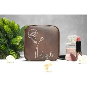 Birth Flower Jewelry Box, Travel Jewelry Case, Vegan Leather Jewelry Organizer, Personalized Gifts for Women, Birthday Gifts for Her, Bridesmaid Gifts, Gift for Mom, Girlfriend Gift, Earring Necklace Bracelet organizer, Personalized Jewelery Gift